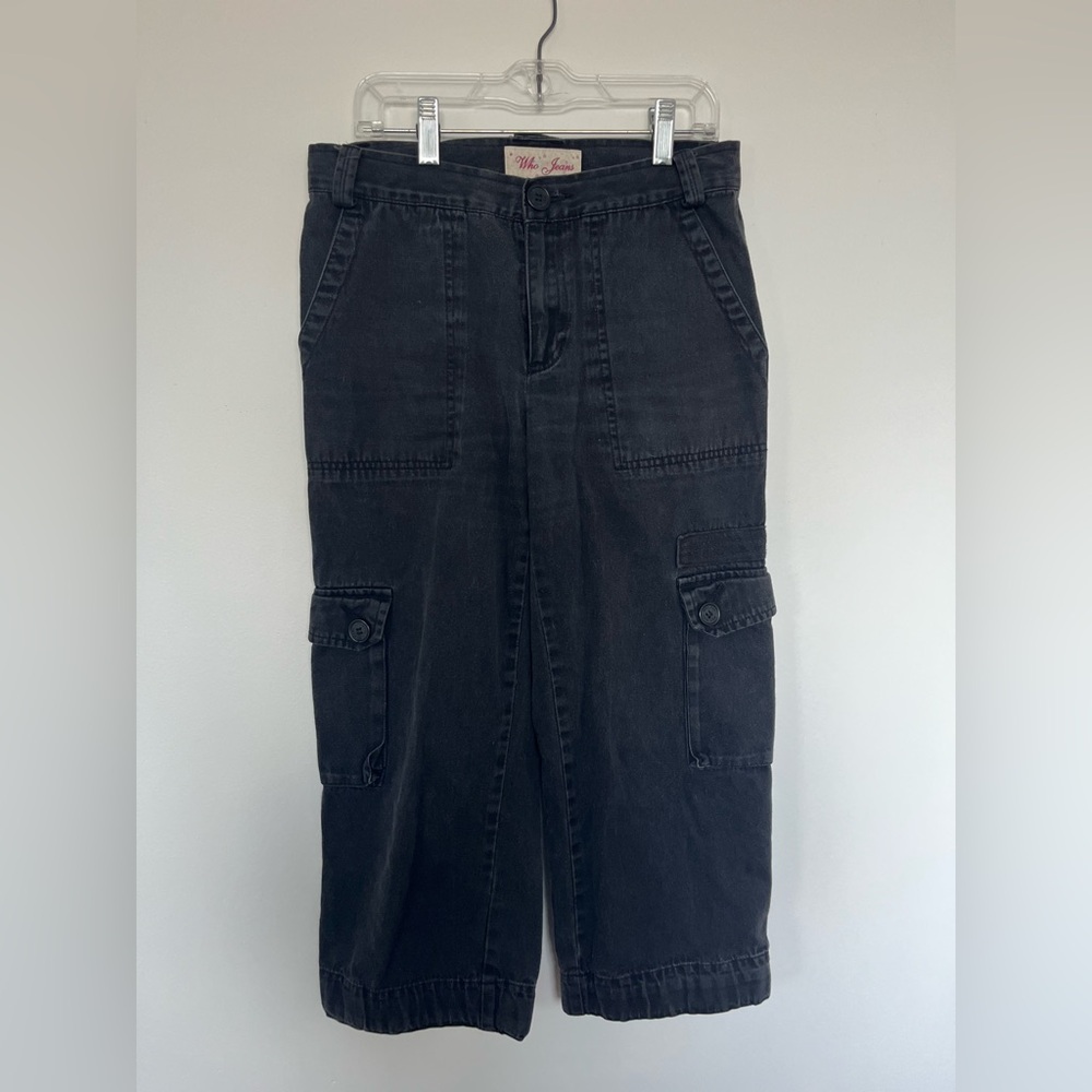 Women’s “who jeans” Black wide leg utility cargo capris